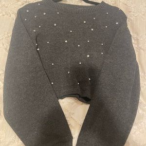 NWT Zara Dark Gray Cropped Rhinestone Sweater Size S